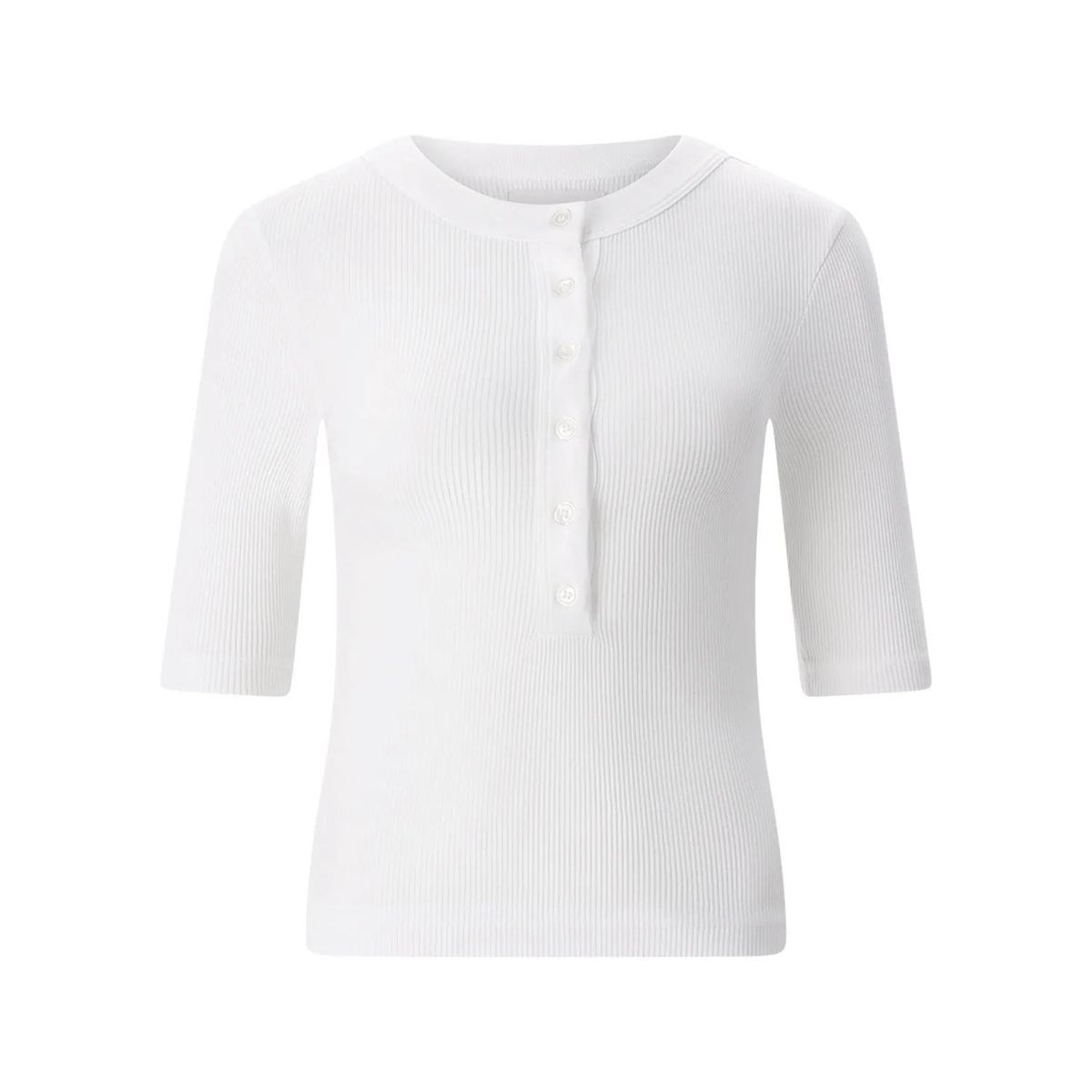 Geripptes Henley-Top mit Knopfleiste