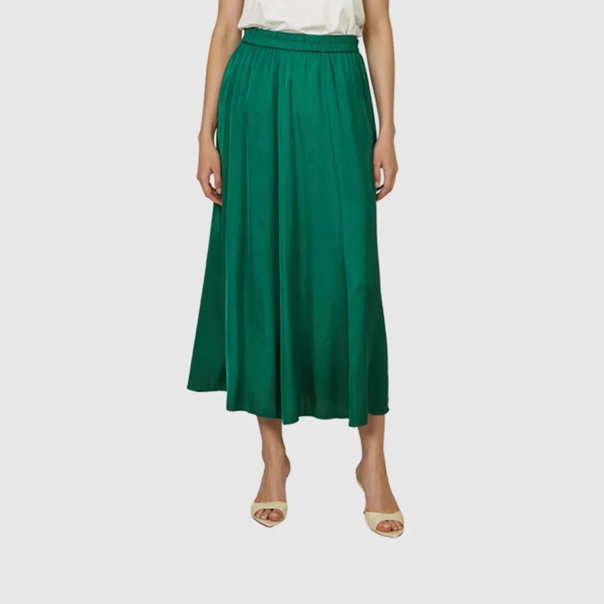 Eleganter smaragdgrüner Satin-Midirock