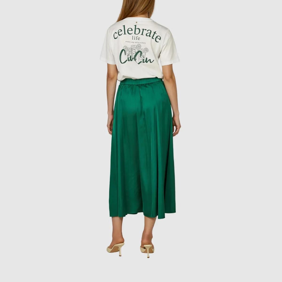 Eleganter smaragdgrüner Satin-Midirock