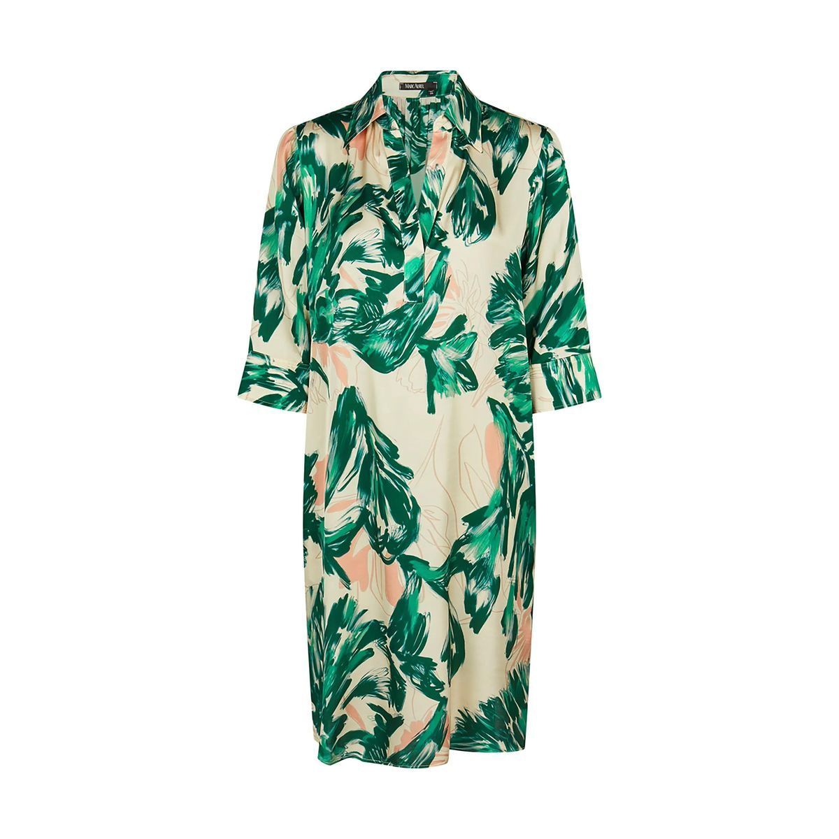 Viskose Hemdblusenkleid mit Blattdruck
