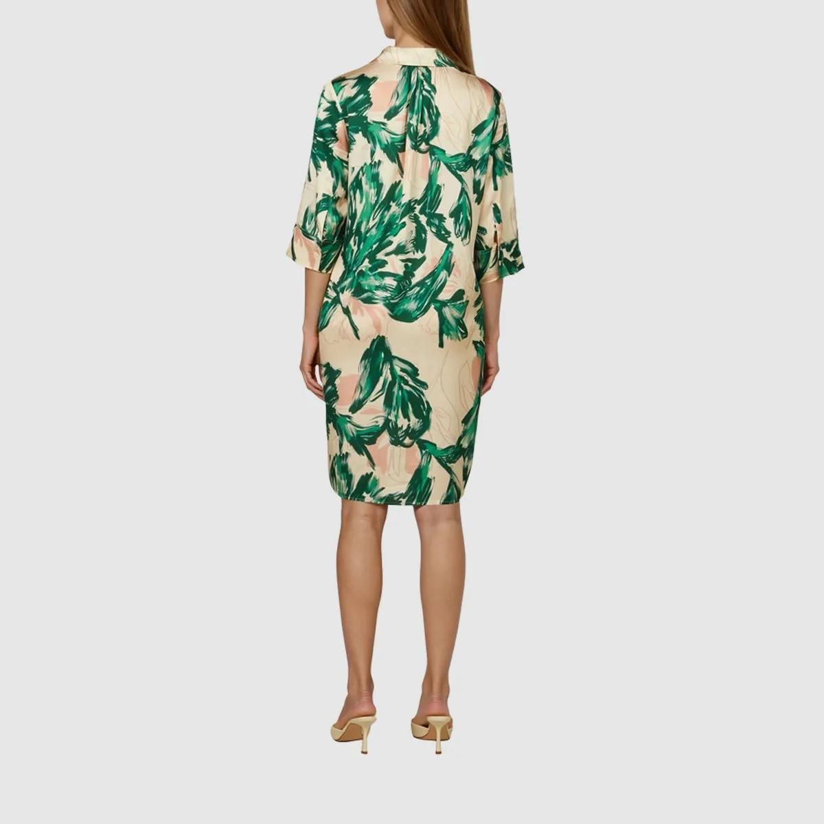 Viskose Hemdblusenkleid mit Blattdruck