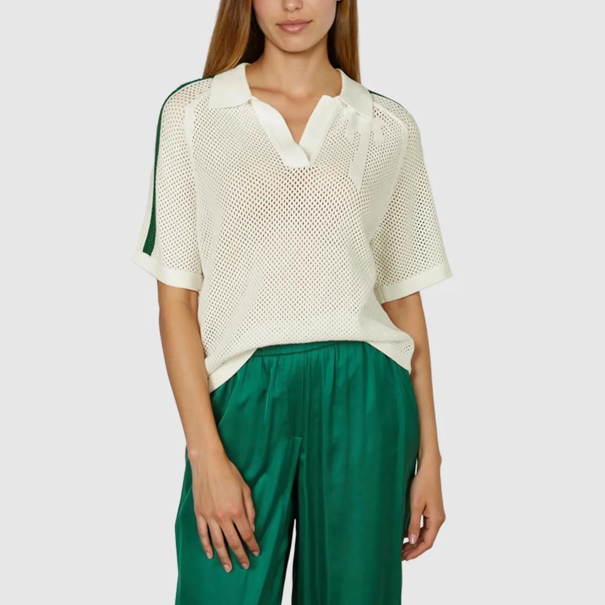 Sportives Strickpolohemd mit Streifenärmeln