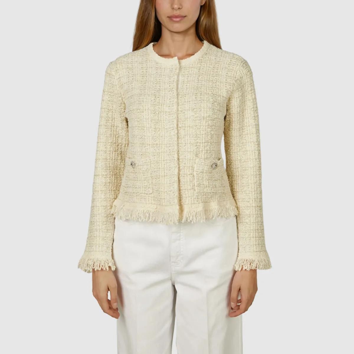 Strukturierte Tweedjacke mit Fransen