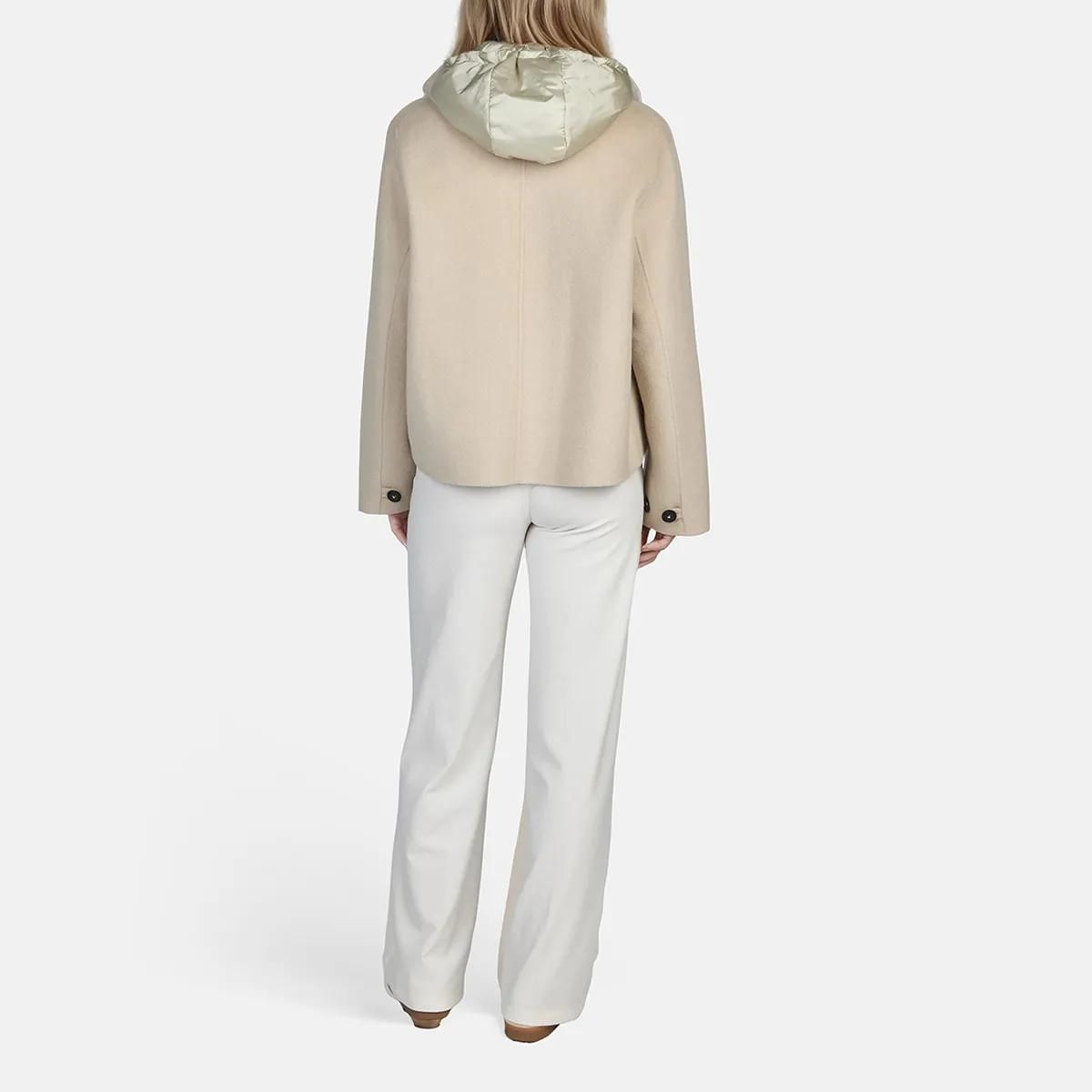 Creme Jacke mit Kapuze aus Wollmischung