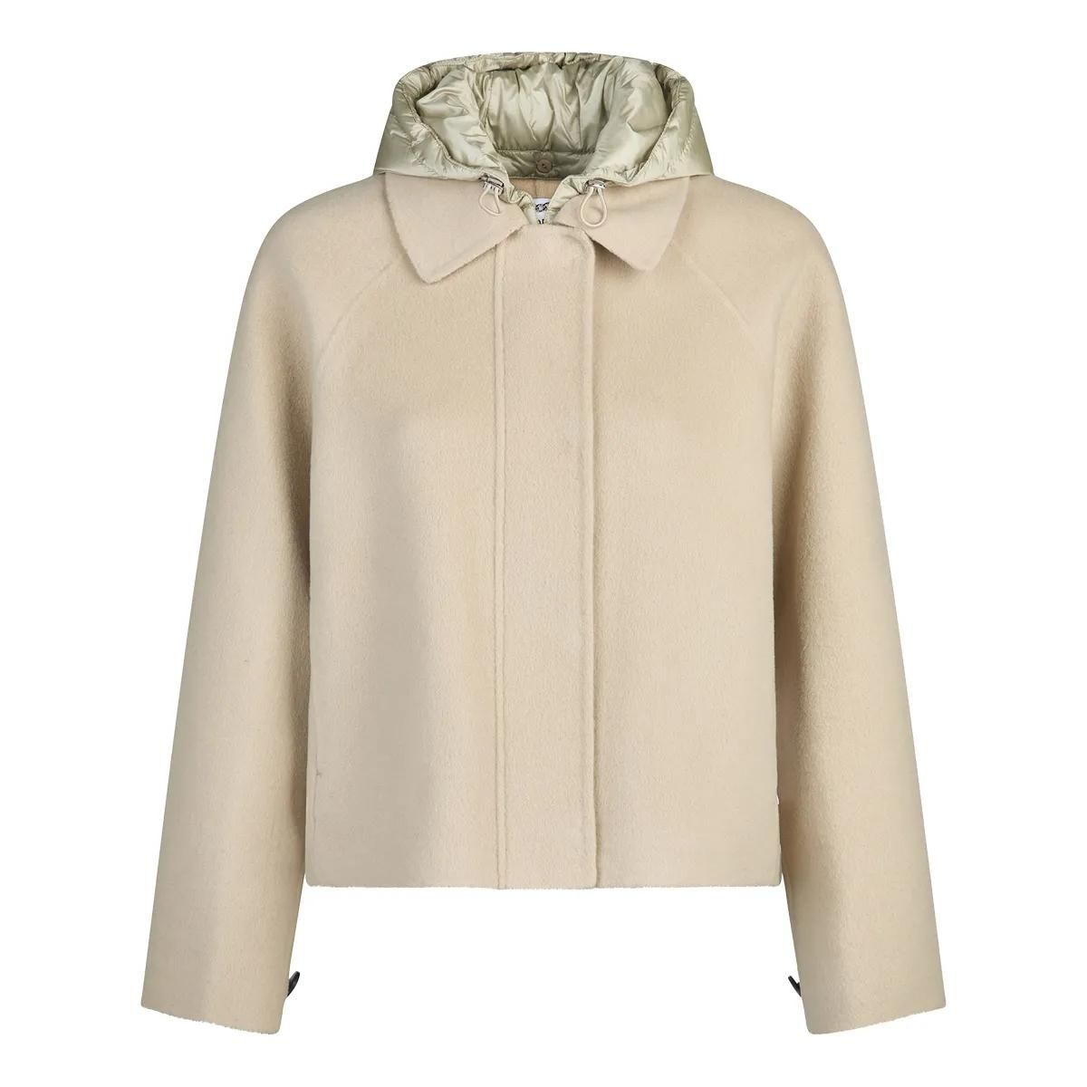 Creme Jacke mit Kapuze aus Wollmischung