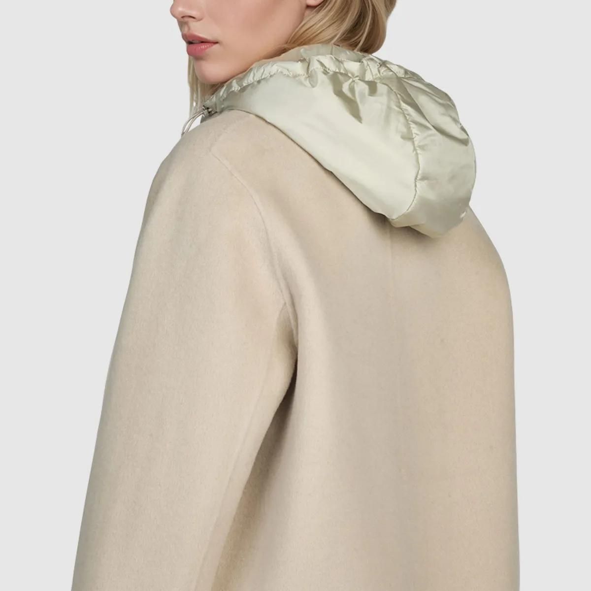 Creme Jacke mit Kapuze aus Wollmischung