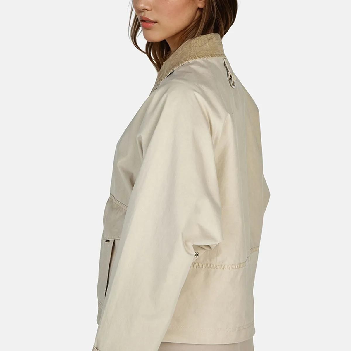 Beige Jacke mit Cordkragen aus Baumwollmischung