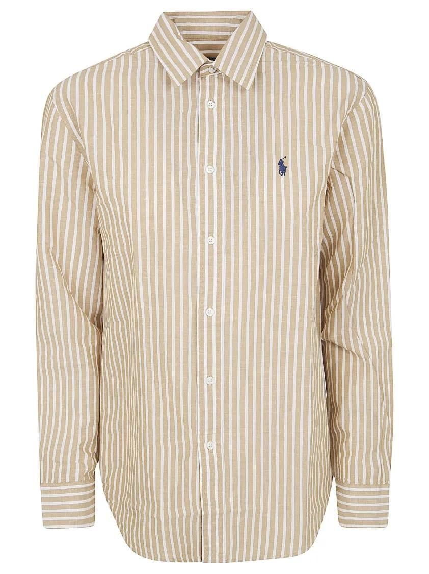 Gestreiftes Baumwoll-Leinen-Knopfhemd