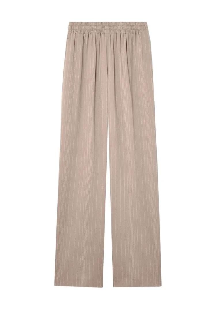 Beige, Weitgeschnittene Nadelstreifen-Freizeithose
