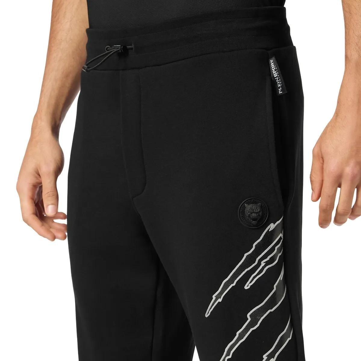 Schwarze Fleece-Jogginghose mit Grafik