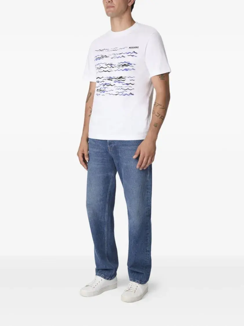 Baumwoll-T-Shirt mit grafischem Wellenmuster