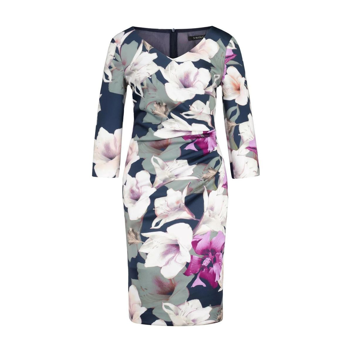 Cocktailkleid mit Blumenmuster und Ärmeln