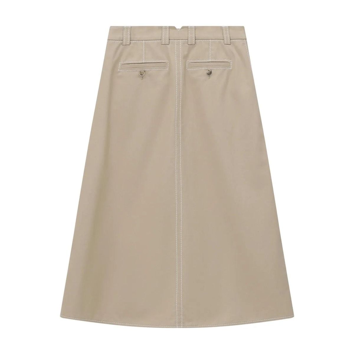 Khaki A-Linien Midirock aus Baumwolle