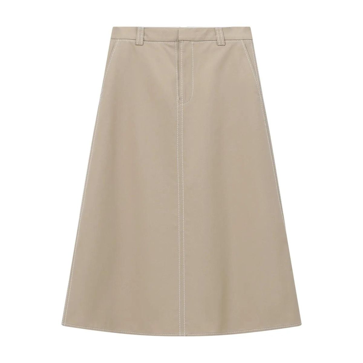 Khaki A-Linien Midirock aus Baumwolle