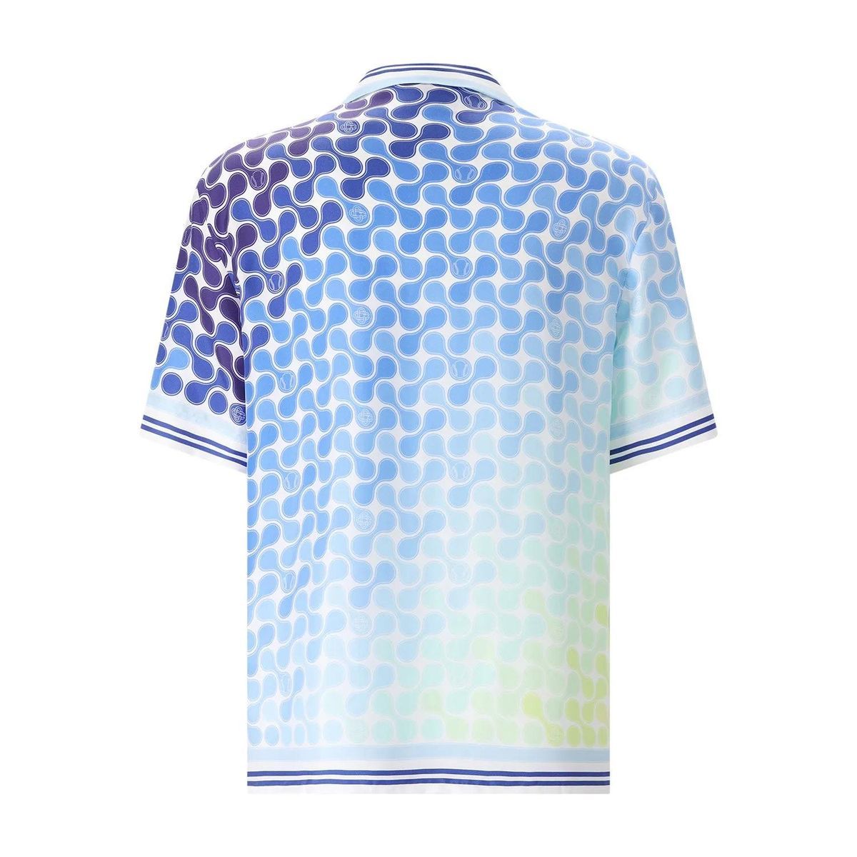 Blau gemustertes Seiden Kurzarmhemd