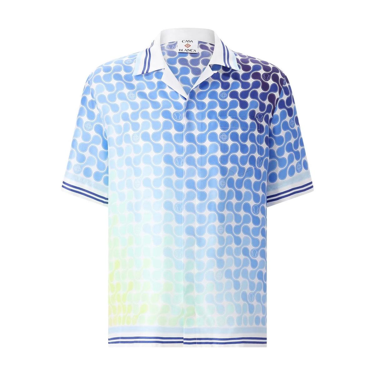 Blau gemustertes Seiden Kurzarmhemd