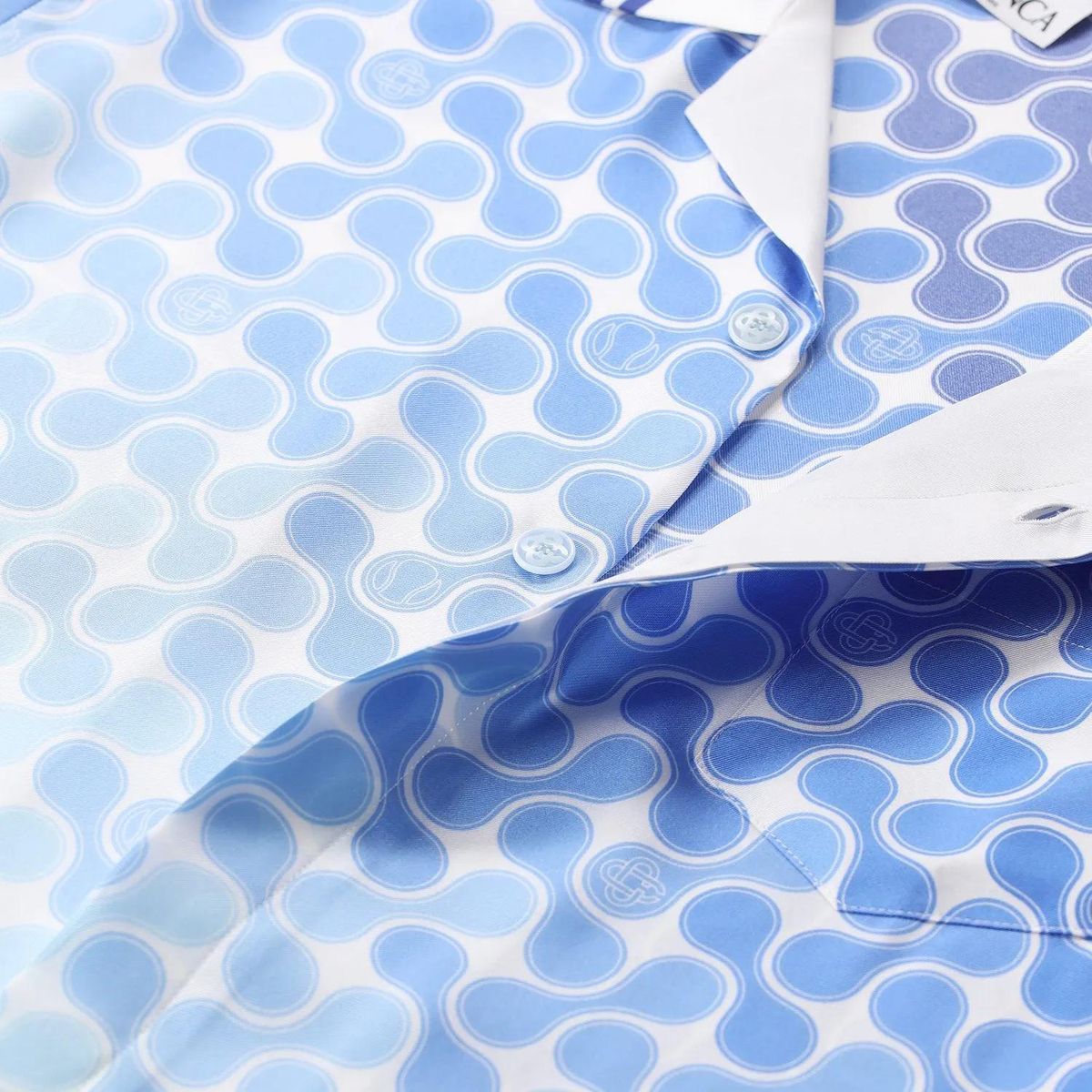 Blau gemustertes Seiden Kurzarmhemd