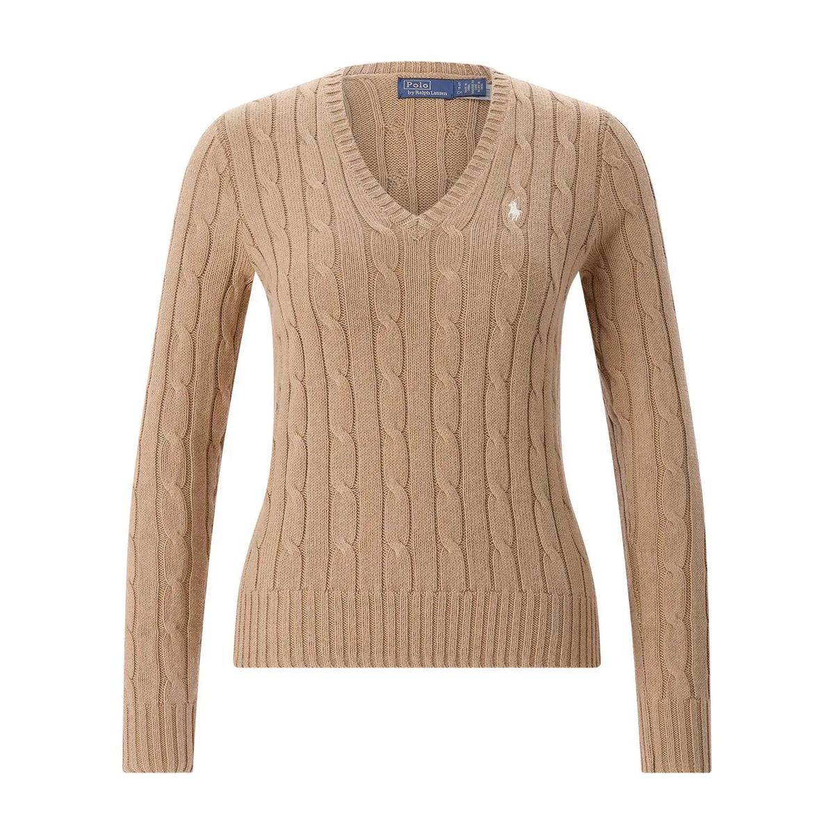 Zopfmuster V-Ausschnitt Baumwollpullover