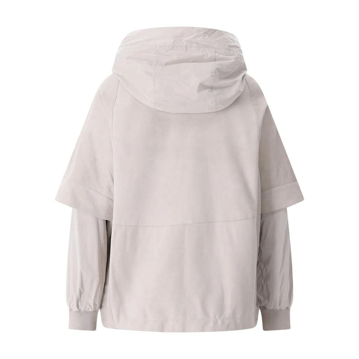 Velourslederjacke mit Kapuze und abnehmbaren Ärmeln