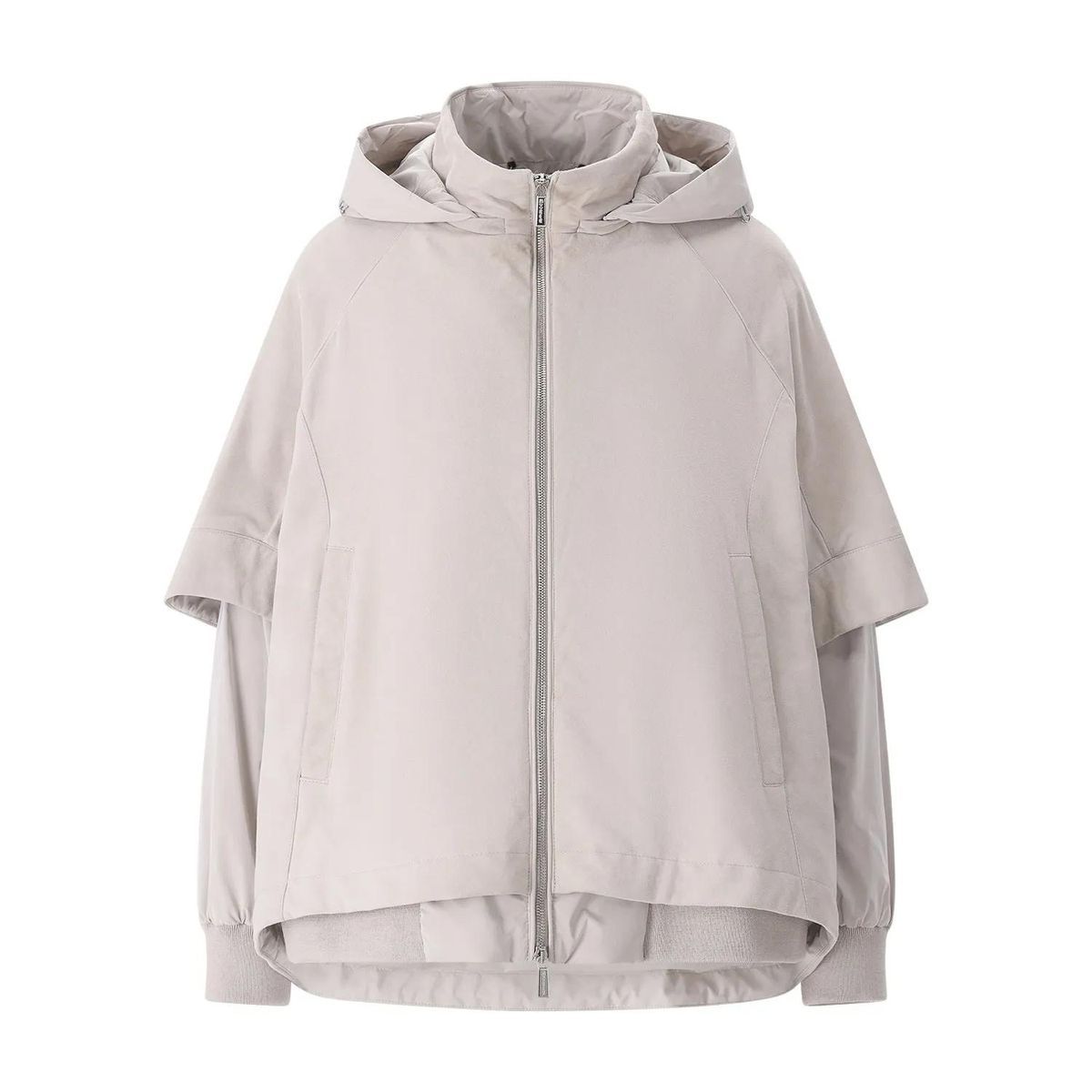 Velourslederjacke mit Kapuze und abnehmbaren Ärmeln