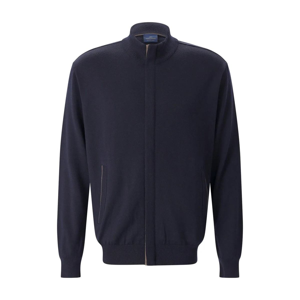 Marineblaue Strickjacke aus Wolle mit Reißverschluss