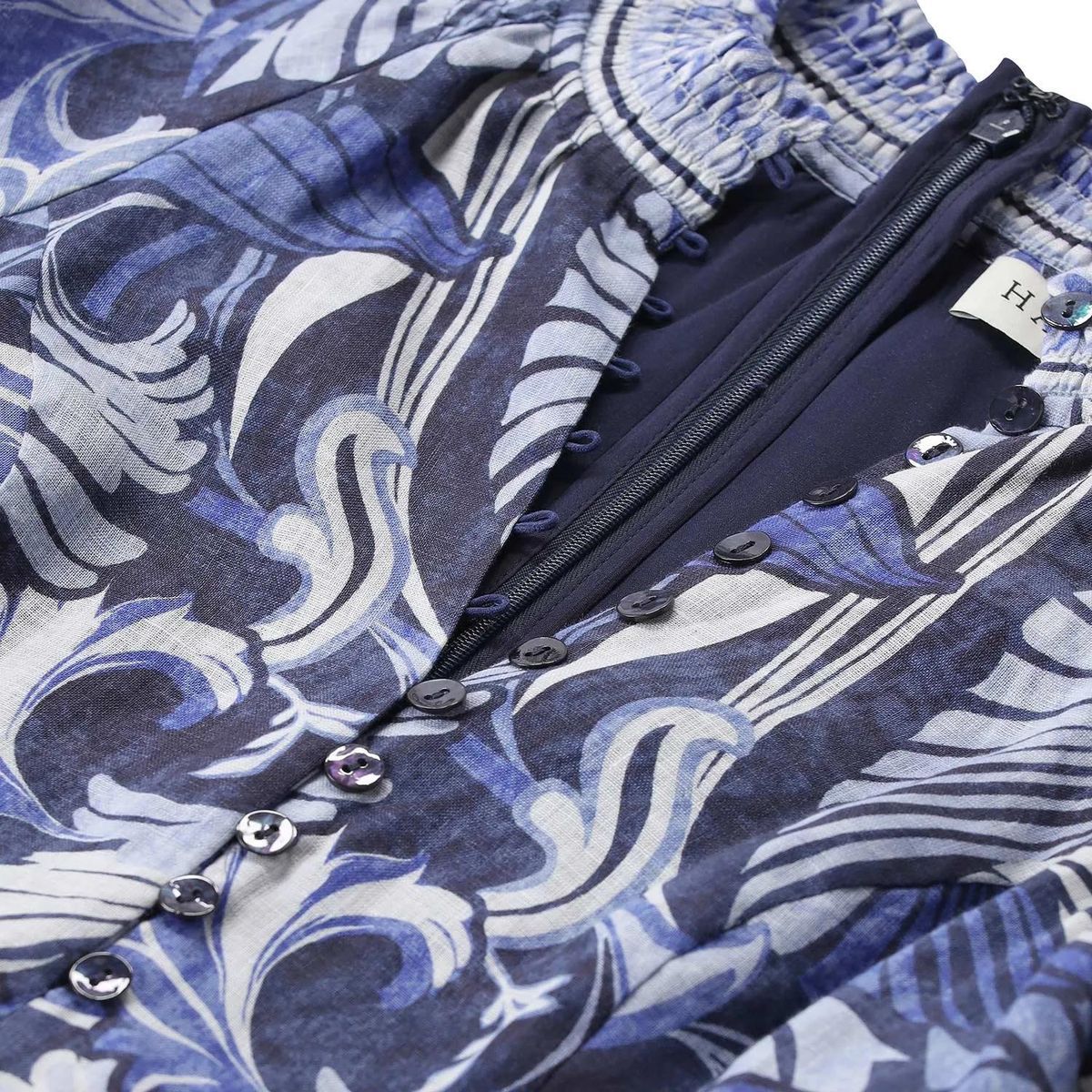 Mini-Leinenkleid mit Blumendruck und Gürtel