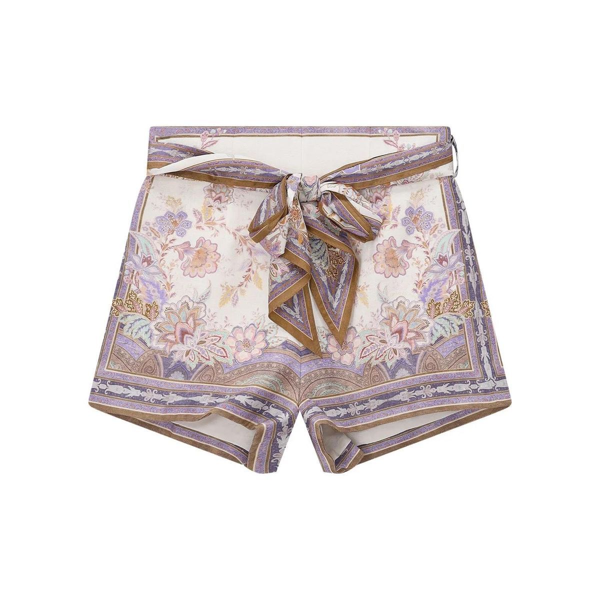 Leinen-Shorts mit floralem Paisley-Print