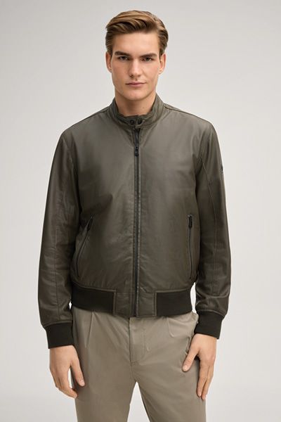 Mano Leder Grüne Bomberjacke Nappa Leder Blouson Stehkragen