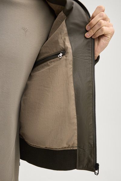 Mano Leder Grüne Bomberjacke Nappa Leder Blouson Stehkragen