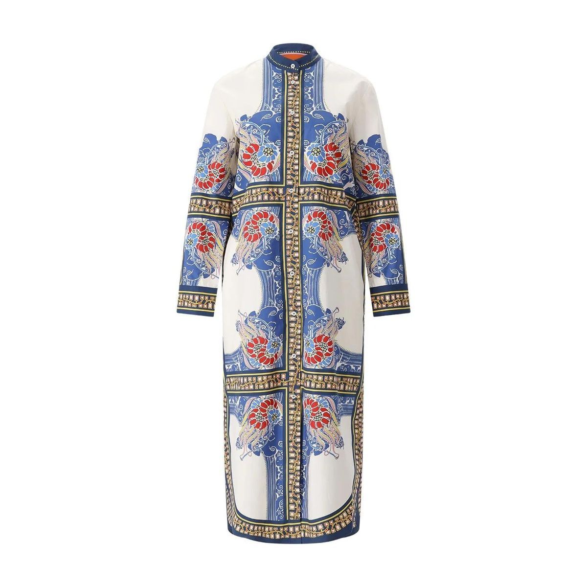 Bedrucktes Midi-Hemdkleid aus Baumwollpopeline