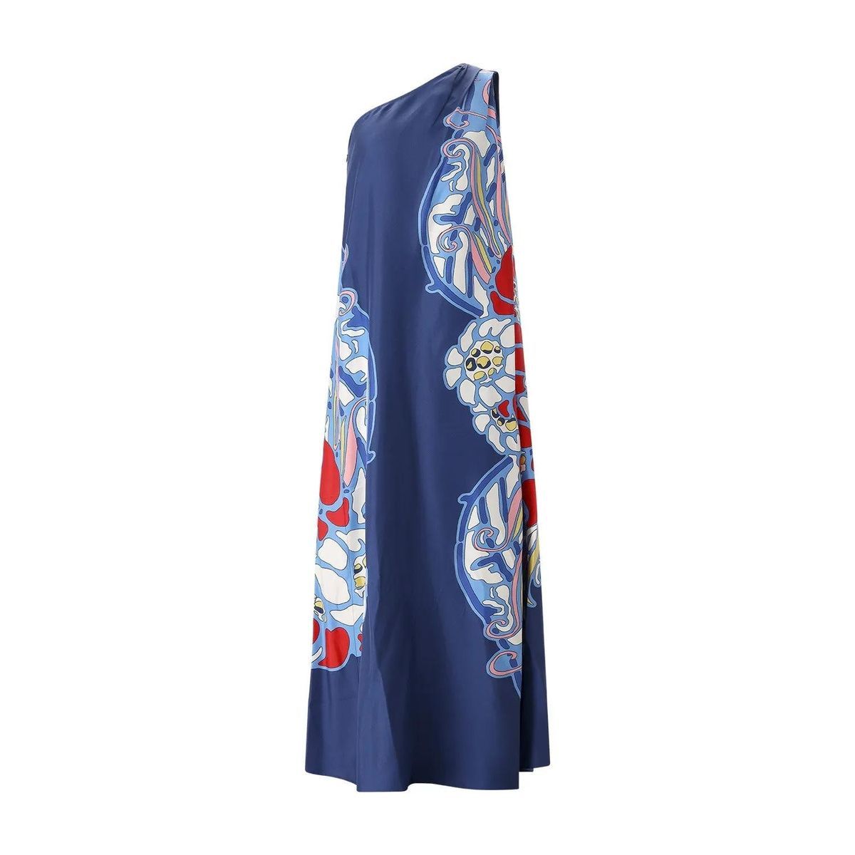 Seidenes One-Shoulder-Maxikleid mit Print