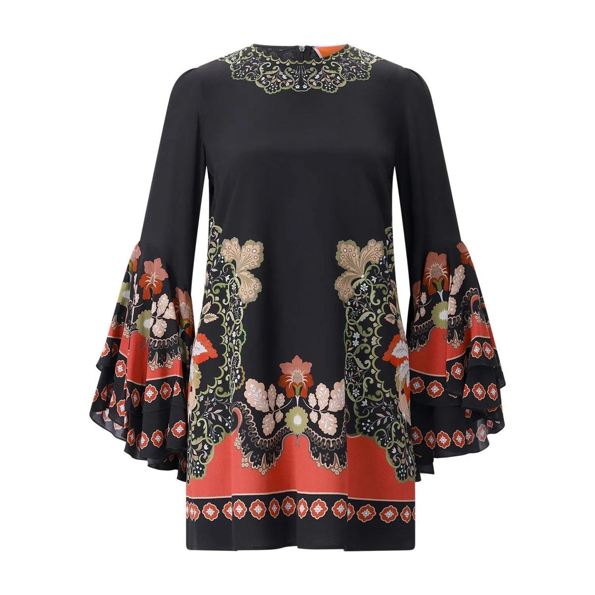 Gemustertes Mini-Kleid aus Viskose-Crêpe