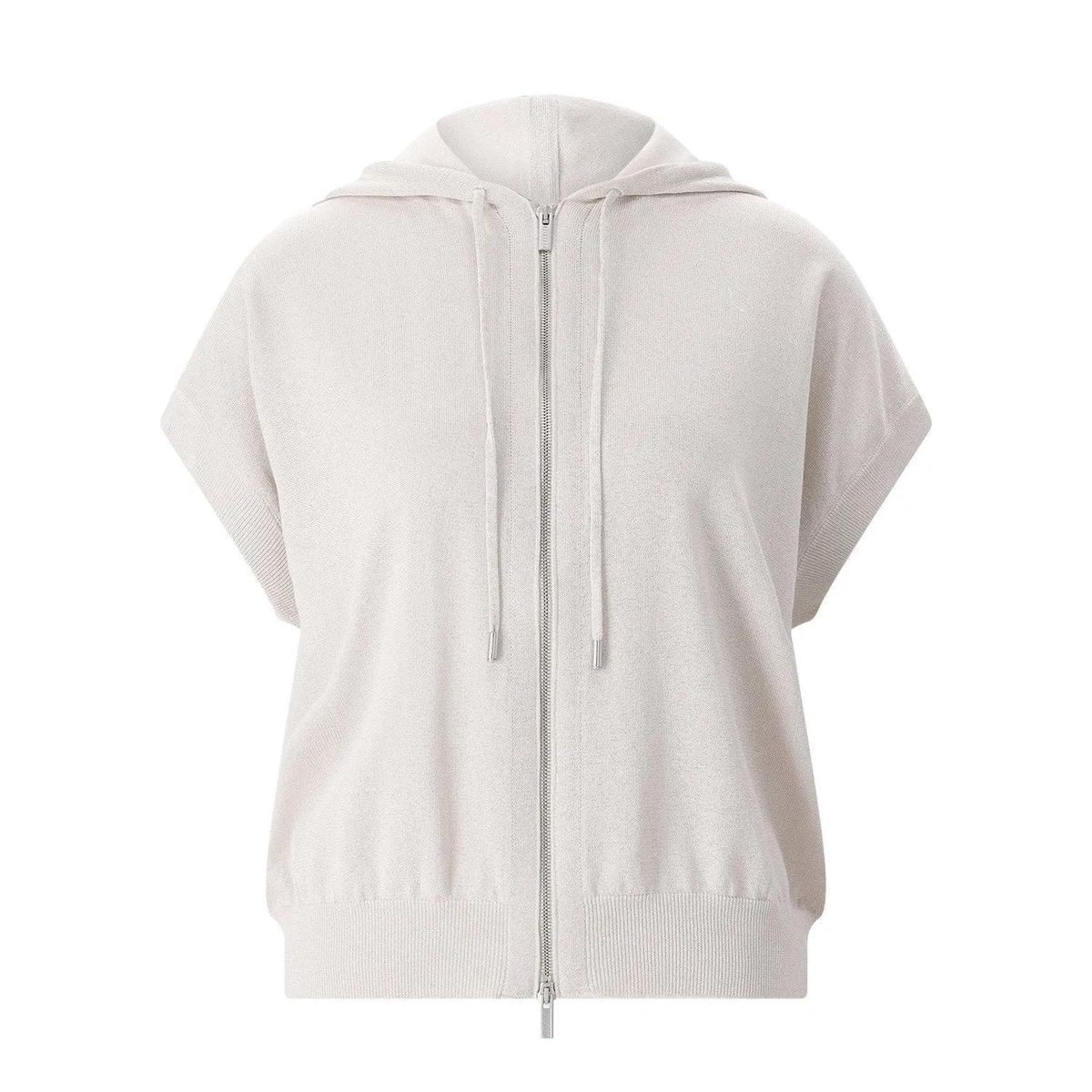 Kurzarm-Strickjacke mit Kapuze und Reißverschluss