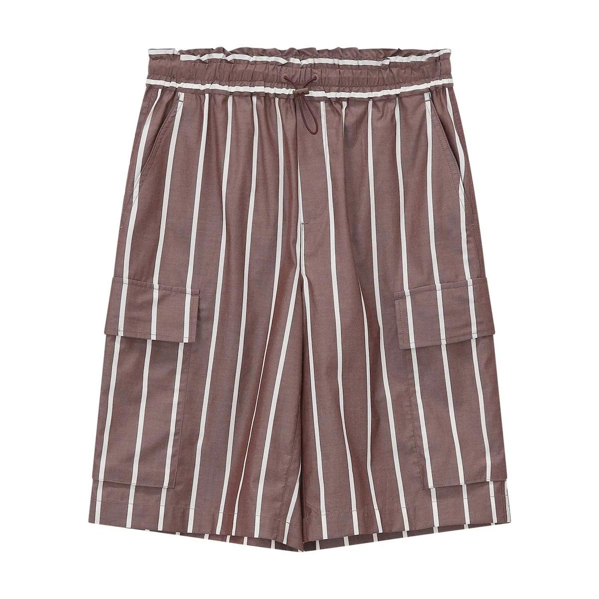 Braune gestreifte Bermuda-Shorts mit Taschen