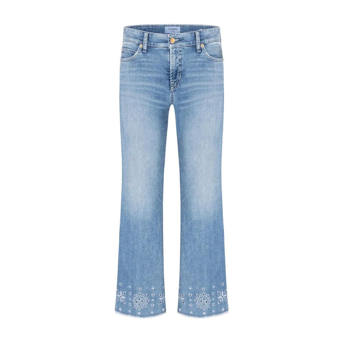 Ausgestellte Cropped Jeans mit Stickerei