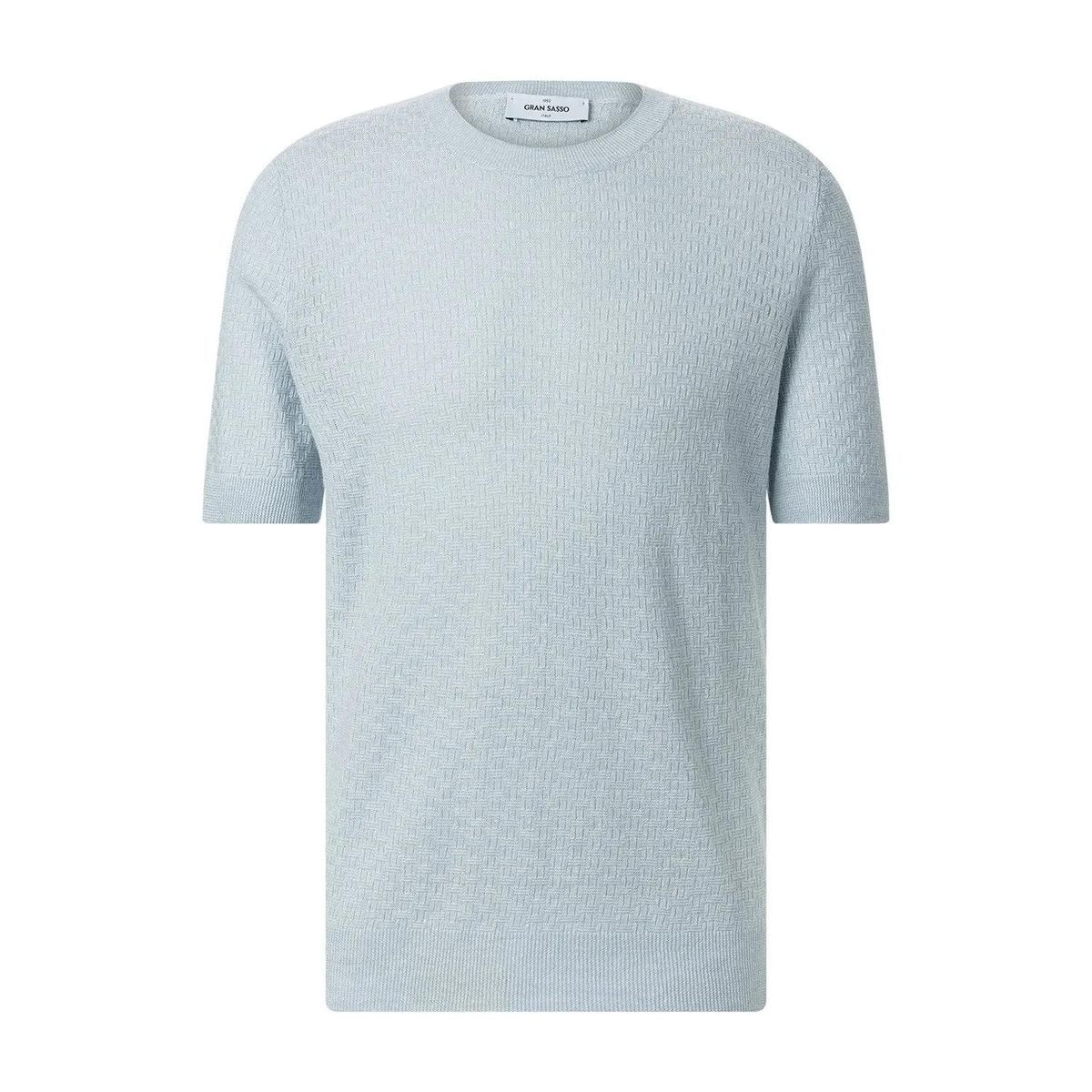 Kurzarmshirt aus strukturiertem Leinenmischgewebe