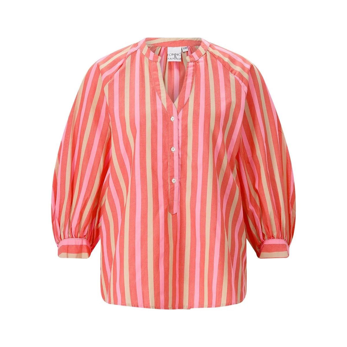 Gestreifte Bluse mit Knopfleiste und Ballonärmeln