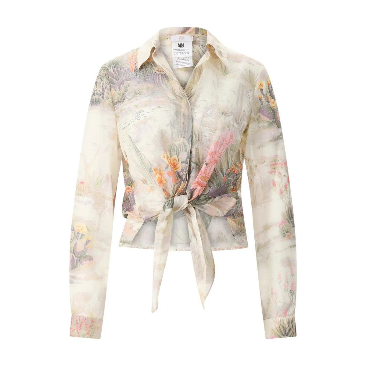 Bluse mit Blumen-Kaktus-Print zum Binden