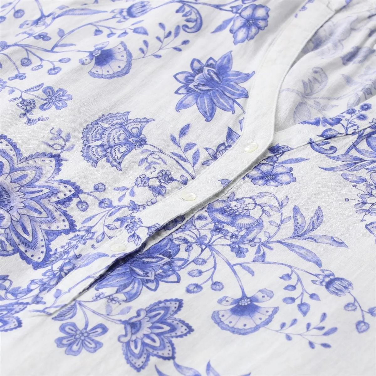 Blaues florales Leinen-Midikleid