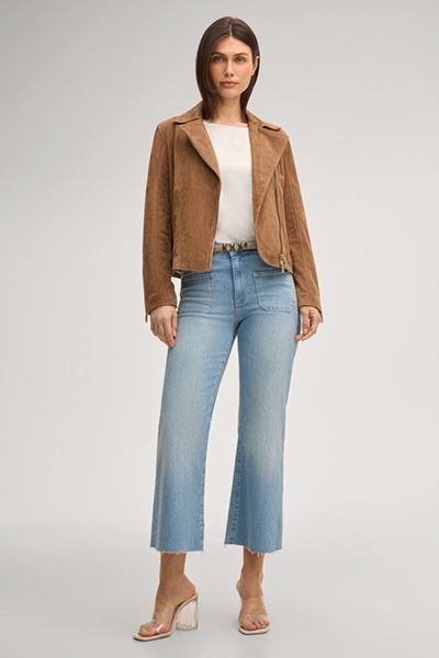 Joop! Hellbraune Wildleder Bikerjacke mit asymmetrischem Reißverschluss