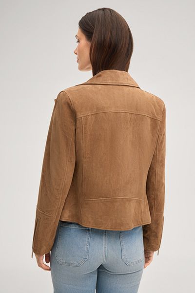 Joop! Hellbraune Wildleder Bikerjacke mit asymmetrischem Reißverschluss