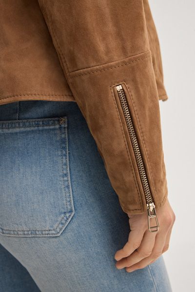 Joop! Hellbraune Wildleder Bikerjacke mit asymmetrischem Reißverschluss