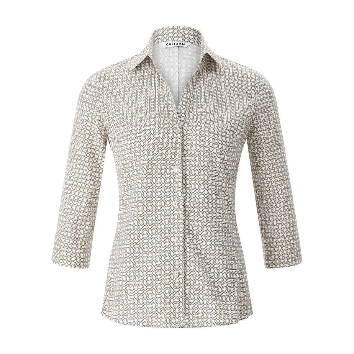 Gemusterte Hemdbluse mit 3/4 Ärmeln