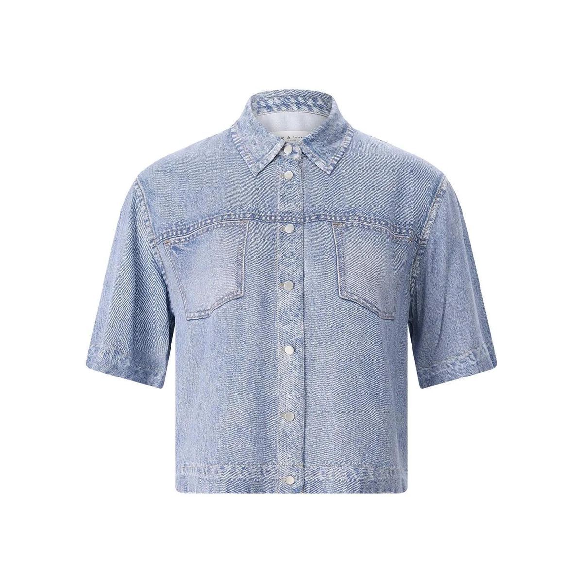 Kurzarm Bluse in Denim-Optik