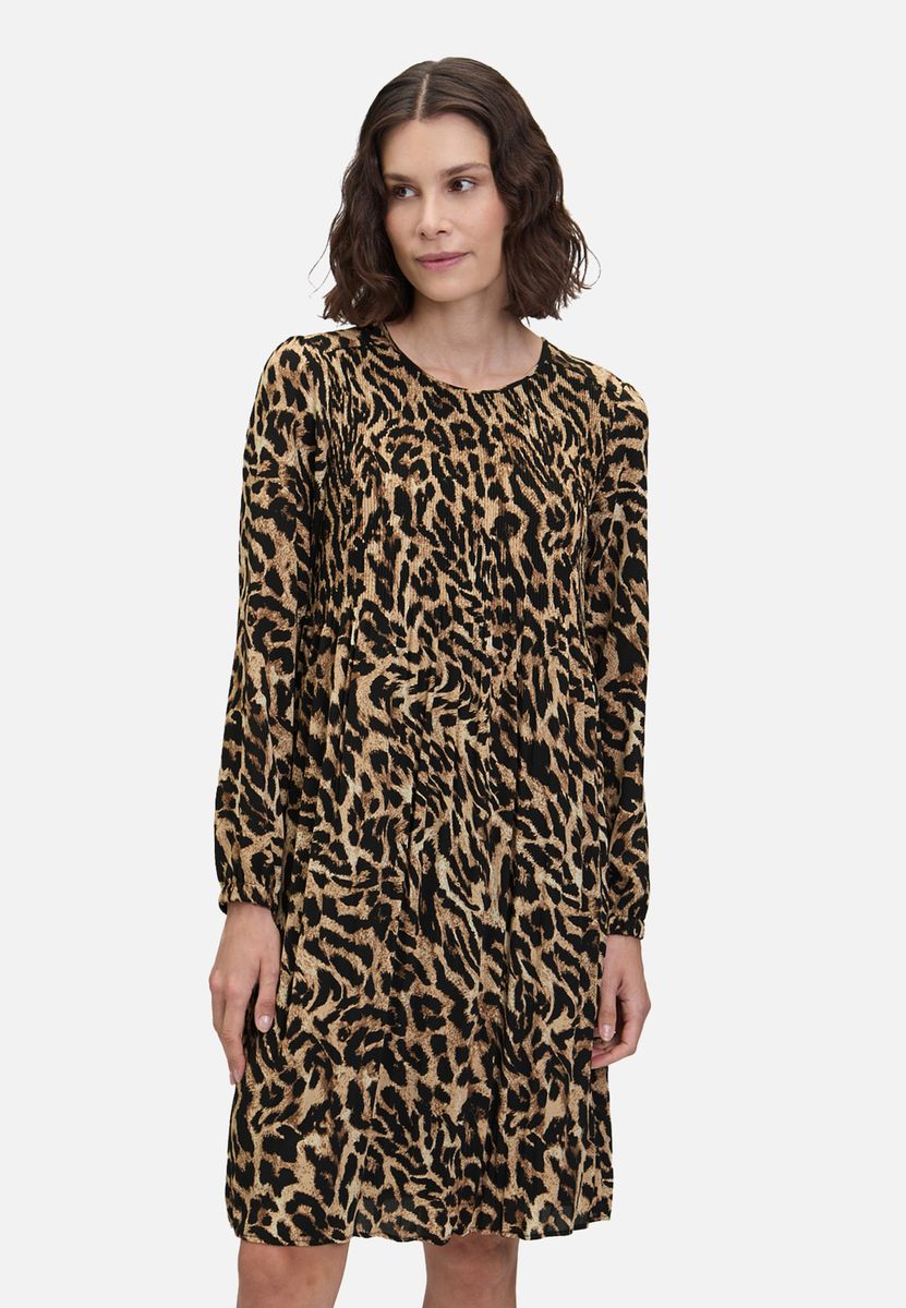 Plisseekleid mit Animal-Print und Langarm