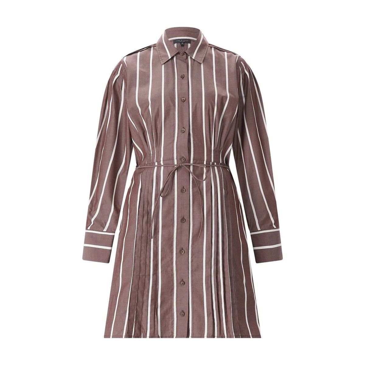 Gestreiftes braunes Hemdblusenkleid aus Baumwolle