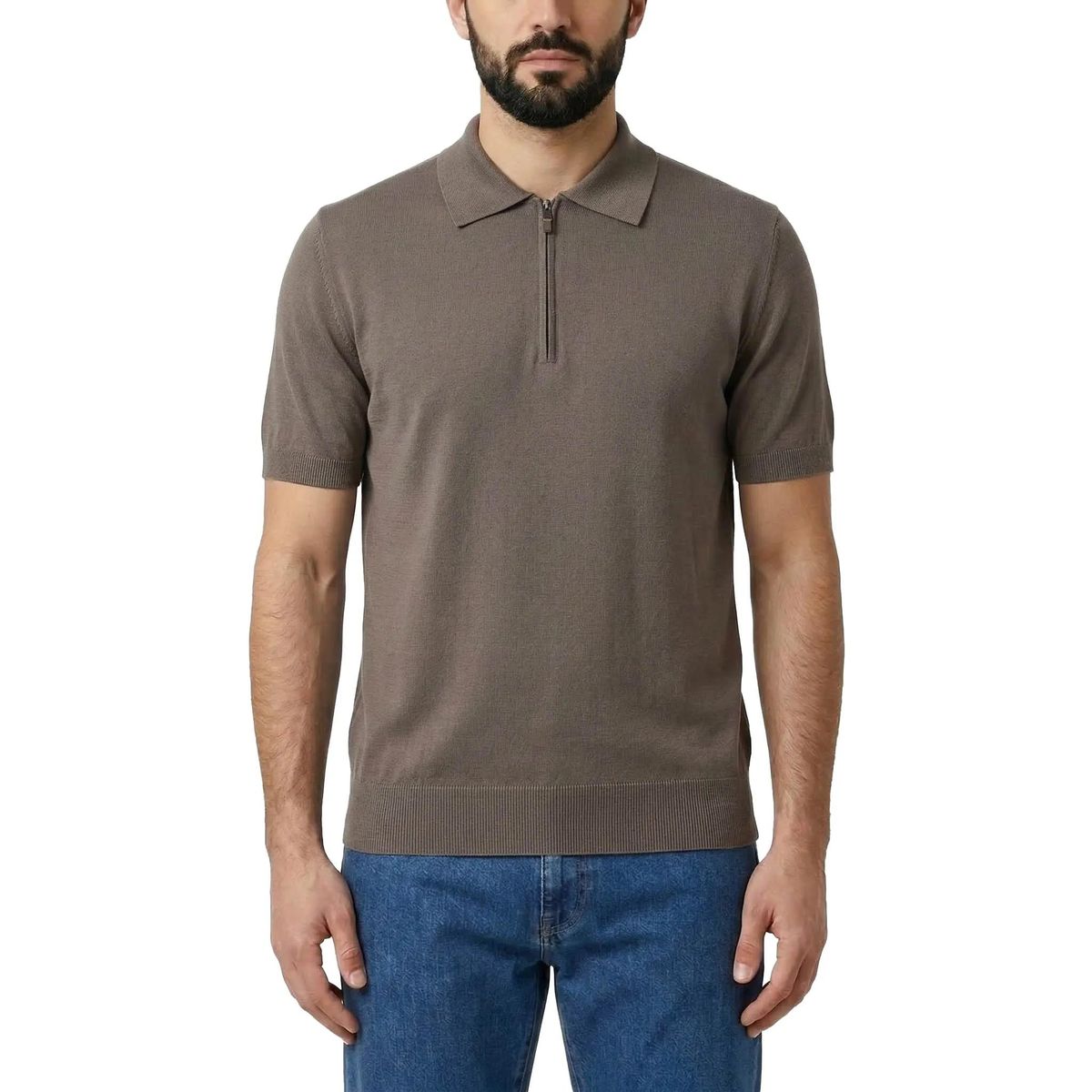 Modernes Strick-Poloshirt mit Reißverschluss