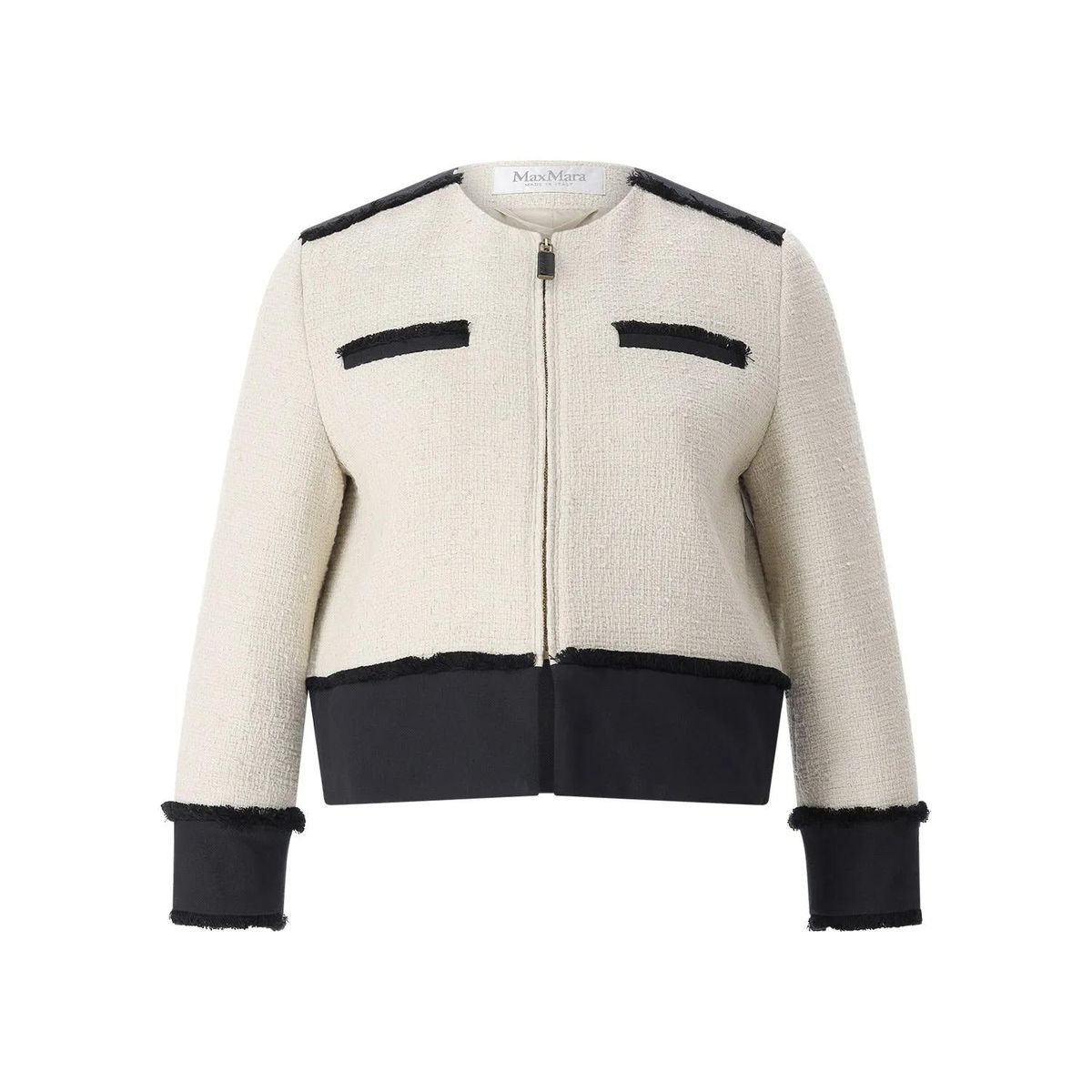 Strukturierte Tweedjacke mit schwarzen Details