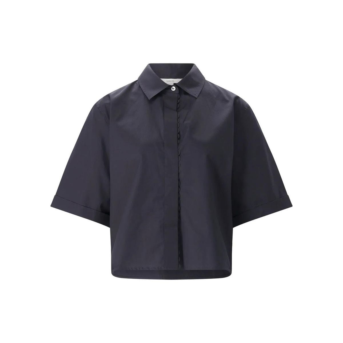 Verkürzte Baumwoll-Popeline Bluse mit Wellenkante