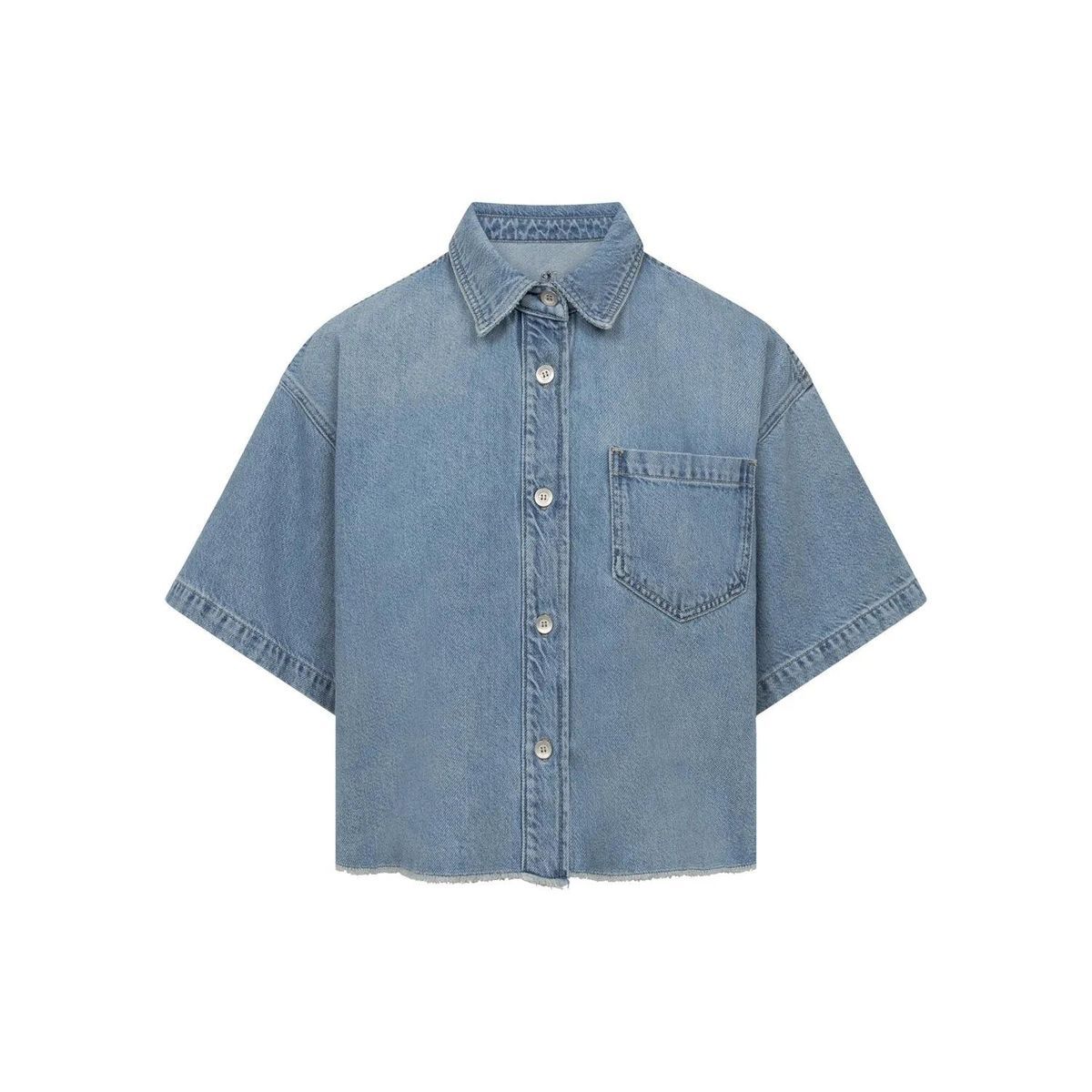 Boxy Cropped Jeanshemd mit Tasche